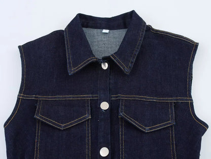 Beline | Dames Mouwloze Mini Jurk in Slank Denim Design
