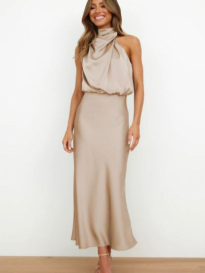 Amara | Cocktailjurk Dames – Off-Shoulder Maxi Jurk in Satijnlook voor Avondgelegenheden