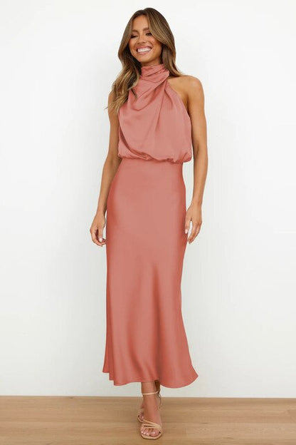 Amara | Cocktailjurk Dames – Off-Shoulder Maxi Jurk in Satijnlook voor Avondgelegenheden