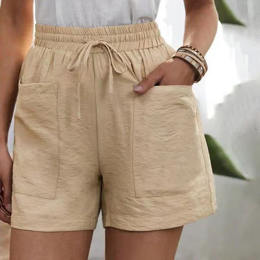 Avril | Dames Short – Hoge Taille Linnen Short met Verstelbaar Koord en Luchtige Pasvorm