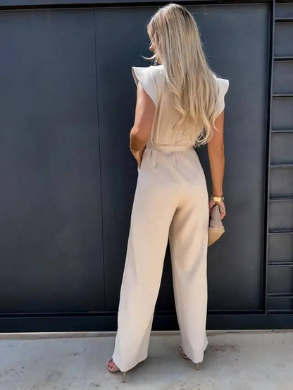 Selma | Elegante Dames Jumpsuit – Met Vlindermouwen, Brede Pijpen & Bijpassende Riem