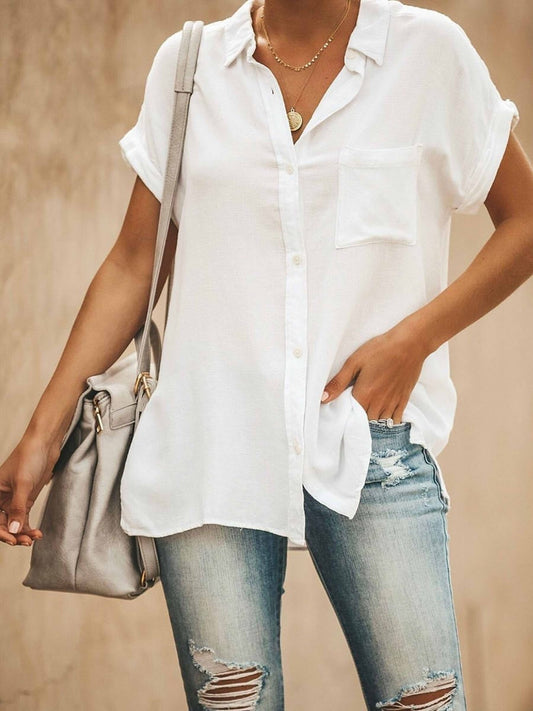Veronique | Dames Top – Relaxed Fit, Korte Mouwen, Kraag en Knoopsluiting
