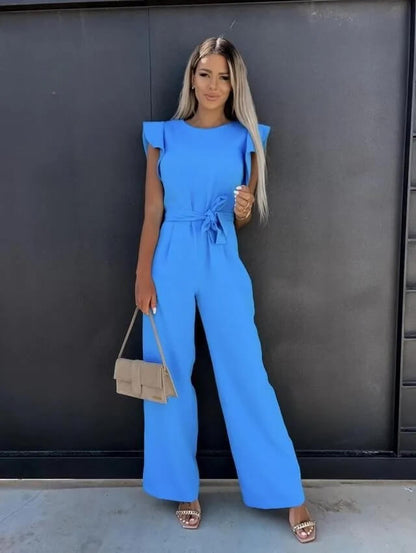 Selma | Elegante Dames Jumpsuit – Met Vlindermouwen, Brede Pijpen & Bijpassende Riem