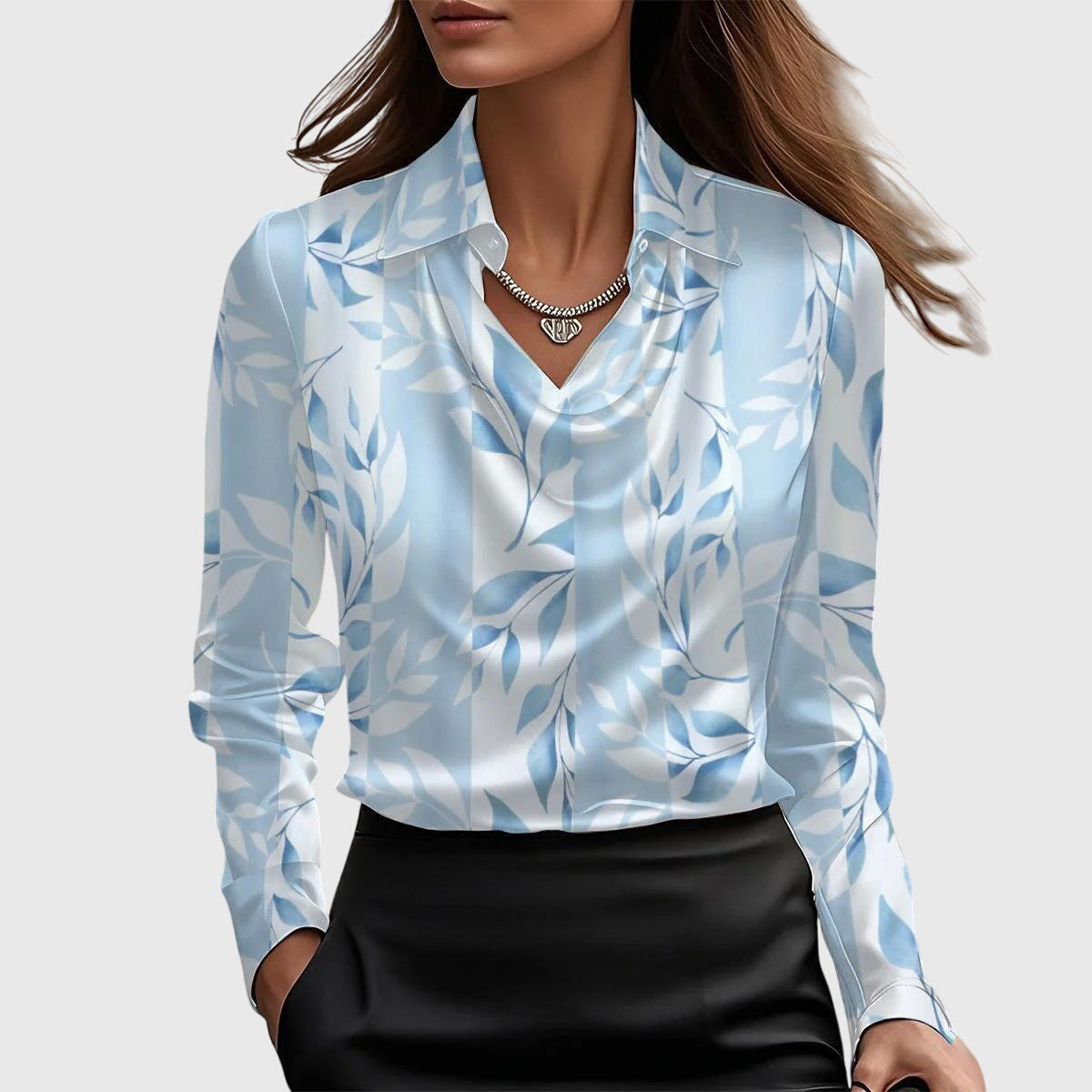 Sylvana Blouse Dames | Elegante Blouse met Glans en Geplooide Halslijn