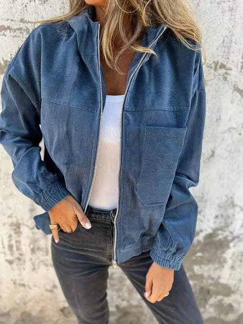 Corduroy Jacket | Dames jas van ribstof met ritssluiting en rechte pasvorm