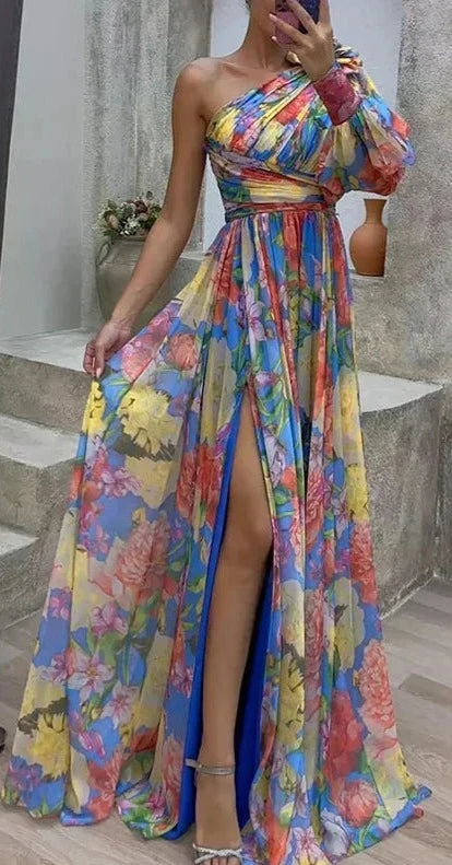 Lyra | Jurk – Asymmetrisch Design, Bloemenprint, en Elegante Pasvorm voor Speciale Gelegenheden