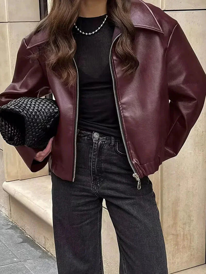 burgundy leren jas voor dames