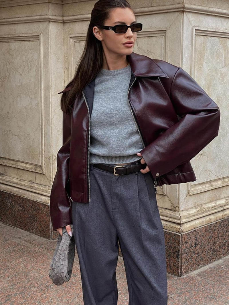 burgundy leren jas voor dames