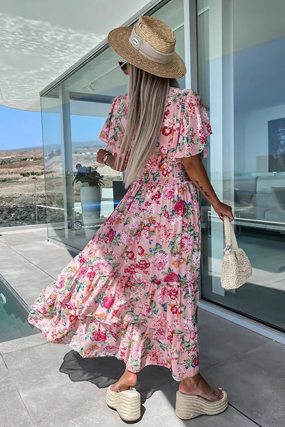 Vlora | Maxi Jurk Dames – Losvallend Vakantiemodel met Ruffle Mouwen en V-Hals