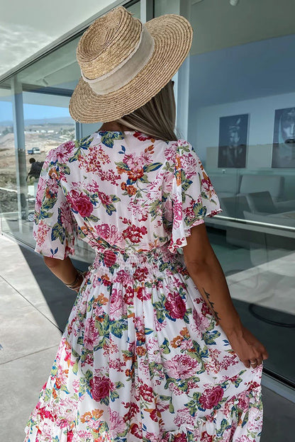 Vlora | Maxi Jurk Dames – Losvallend Vakantiemodel met Ruffle Mouwen en V-Hals