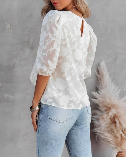 Bloemenprint Blouse | Damesblouse met pofmouwen en romantische print op lichte stof