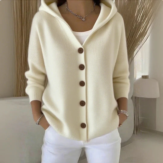 Mona Vest | Dames Vest met Knopen en Capuchon in Zachte Gebreide Stof