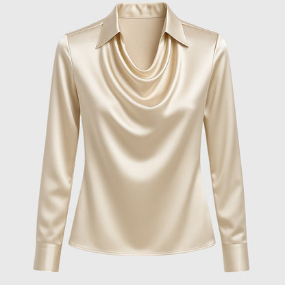 Sylvana Blouse Dames | Elegante Blouse met Glans en Geplooide Halslijn
