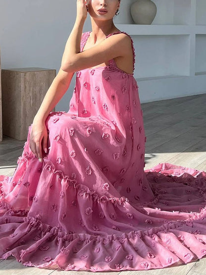 Gilda | Mouwloze Maxi Jurk met Appliqué Details – Elegante Vrouwelijke Jurk voor Speciale Gelegenheden