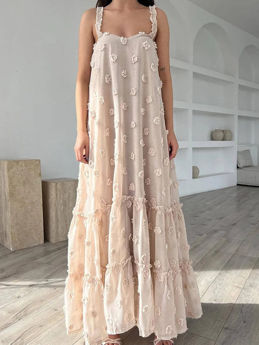 Gilda | Mouwloze Maxi Jurk met Appliqué Details – Elegante Vrouwelijke Jurk voor Speciale Gelegenheden