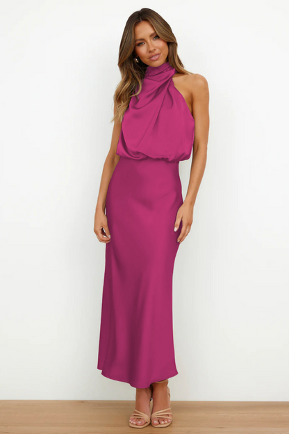 Rivka | Stijlvolle Midi Jurk voor Dames – Asymmetrische Halslijn en Elegant Design