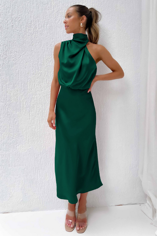 Rivka | Stijlvolle Midi Jurk voor Dames – Asymmetrische Halslijn en Elegant Design