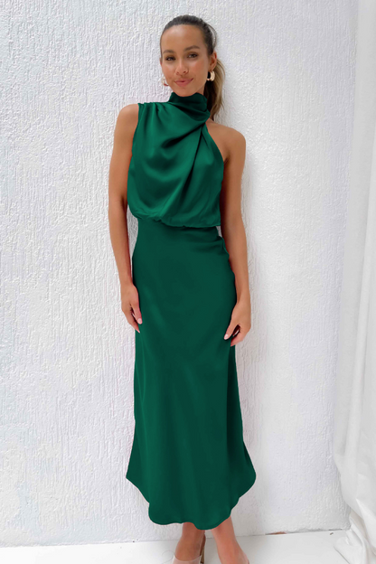 Rivka | Stijlvolle Midi Jurk voor Dames – Asymmetrische Halslijn en Elegant Design