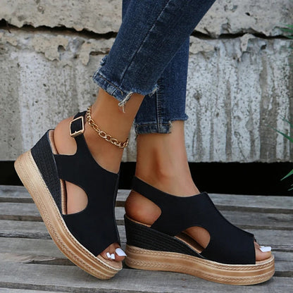 Demi | Dames Wedgesandalen met Enkelband en Peep-Toe – Elegant, Comfortabel en Verfijnd