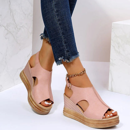 Demi | Dames Wedgesandalen met Enkelband en Peep-Toe – Elegant, Comfortabel en Verfijnd