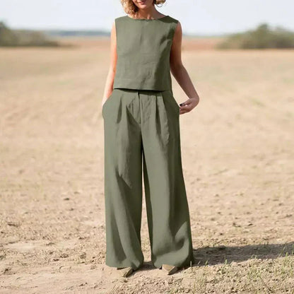 Ciska | Dames Set – Luchtige Katoen-Linnen Look met Minimalistisch Design