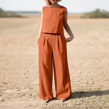 Ciska | Dames Set – Luchtige Katoen-Linnen Look met Minimalistisch Design