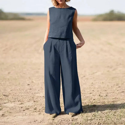Ciska | Dames Set – Luchtige Katoen-Linnen Look met Minimalistisch Design