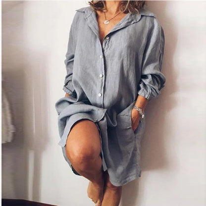 Marlene Blouse | Dames blouse met lange rechte snit van ademend linnen voor veelzijdige zomerstijl