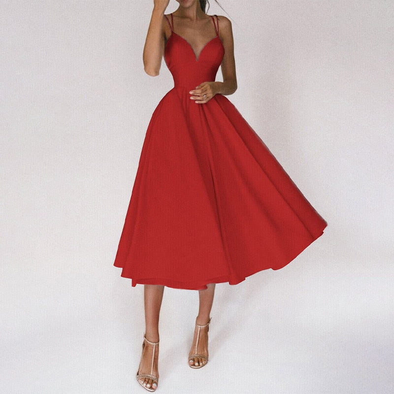 Larissa | Elegante Midi jurk voor Dames - Sexy V-hals en Rugloos Design