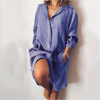 Marlene Blouse | Dames blouse met lange rechte snit van ademend linnen voor veelzijdige zomerstijl