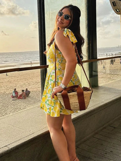 Kalina | Zomerjurk voor Dames met Citroenprint en Speelse Strikdetails