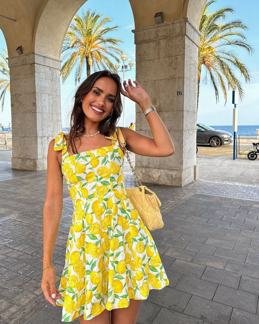 Kalina | Zomerjurk voor Dames met Citroenprint en Speelse Strikdetails