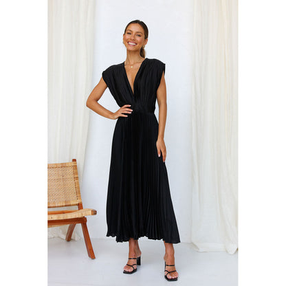 Veda | Dames Midi-jurk met Plissérok – V-hals Jurk voor Elegante en Luchtige Looks