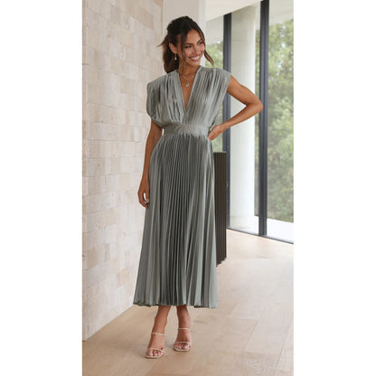 Veda | Dames Midi-jurk met Plissérok – V-hals Jurk voor Elegante en Luchtige Looks