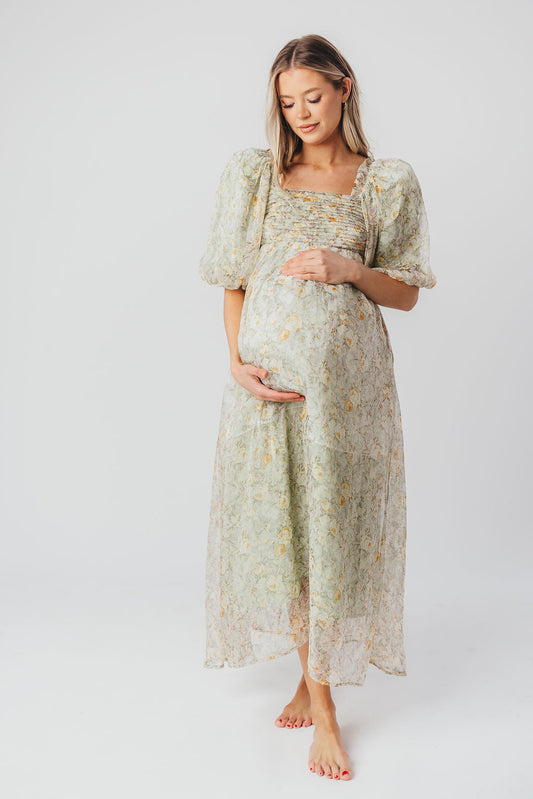 Esmée | Zwangere Maxi Jurk – Elegante Empire Taille & Romantische Ballonmouwen voor Speciale Gelegenheden
