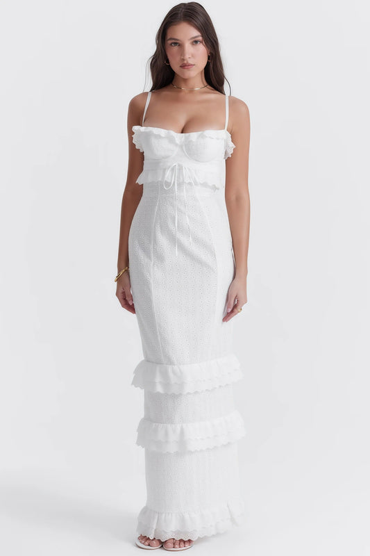 Talitha | Lange Damesjurk zonder Mouwen – Geborduurde Details & Tijdloze Elegantie