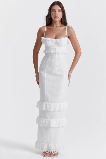 Talitha | Lange Damesjurk zonder Mouwen – Geborduurde Details & Tijdloze Elegantie