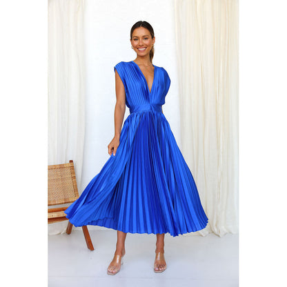 Veda | Dames Midi-jurk met Plissérok – V-hals Jurk voor Elegante en Luchtige Looks
