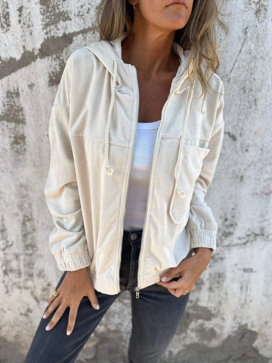 Ria Hoodie Jack voor dames | Casual geribd vest met capuchon en ritssluiting