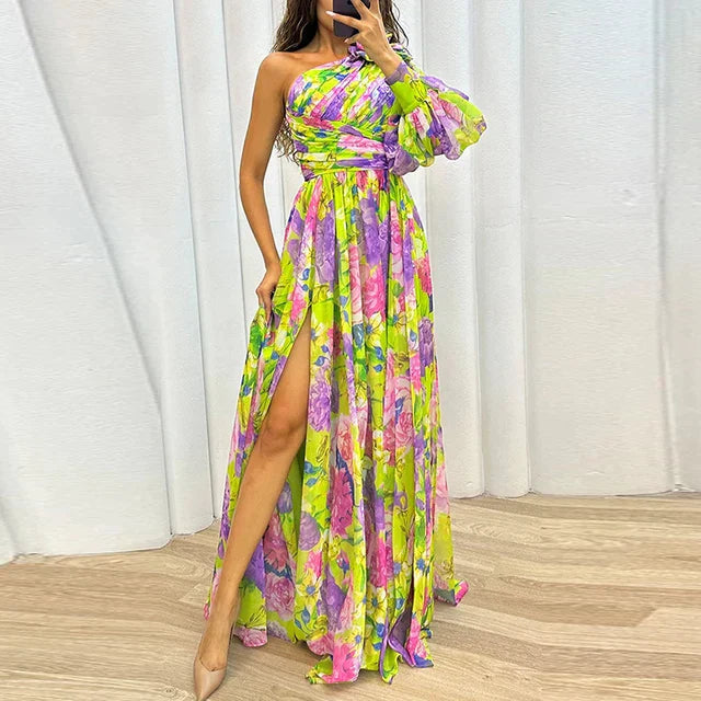 Lyra | Jurk – Asymmetrisch Design, Bloemenprint, en Elegante Pasvorm voor Speciale Gelegenheden