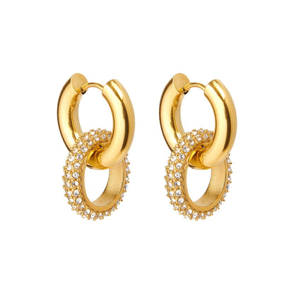 Ninthe | Dames Dubbele Hoepel Oorbellen – Elegant Gouden Design voor Moderne Luxe