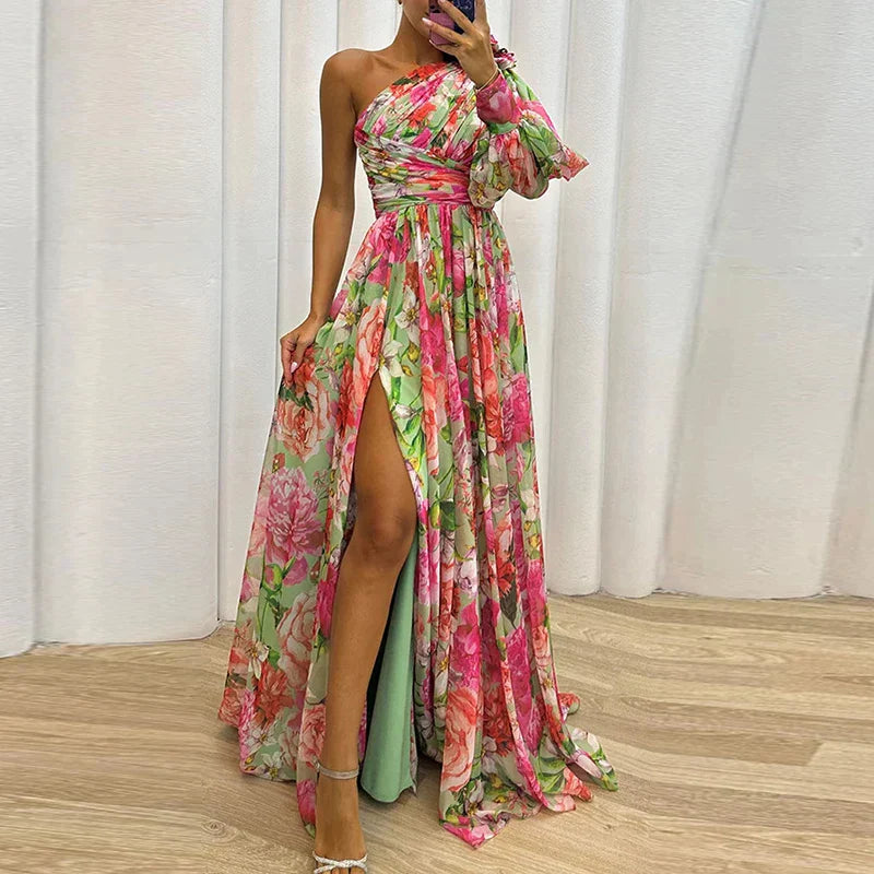 Lyra | Jurk – Asymmetrisch Design, Bloemenprint, en Elegante Pasvorm voor Speciale Gelegenheden