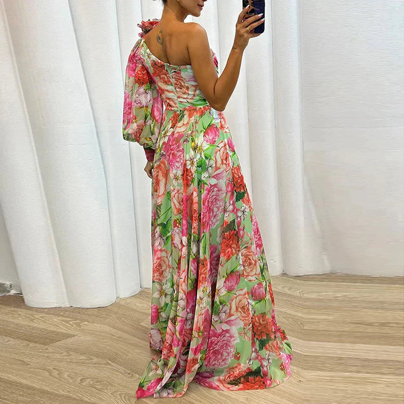 Lyra | Jurk – Asymmetrisch Design, Bloemenprint, en Elegante Pasvorm voor Speciale Gelegenheden