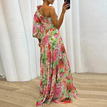 Lyra | Jurk – Asymmetrisch Design, Bloemenprint, en Elegante Pasvorm voor Speciale Gelegenheden