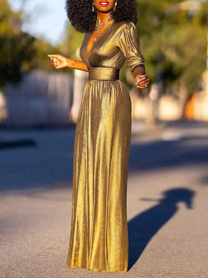 Fiore | Jumpsuit voor Dames – Tijdloos Design met Glanzende Afwerking en Wijde Pijpen
