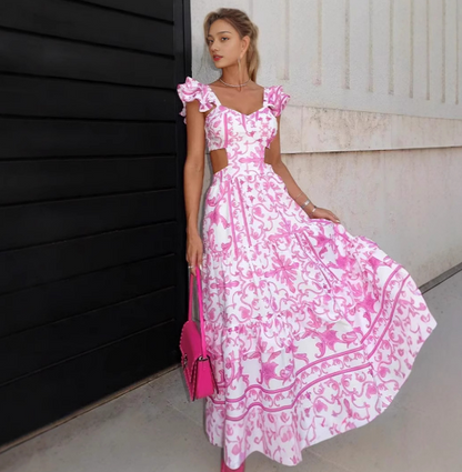 Annora | Bloemen Maxi Jurk Dames – Diepe V-Hals en Ruches Mouwen