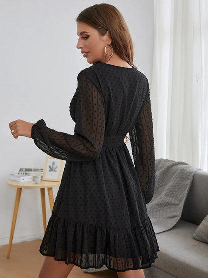 Vienna | Dames Fit & Flare Jurk met Polkadot en Chiffon – Vrouwelijke Elegantiekleding