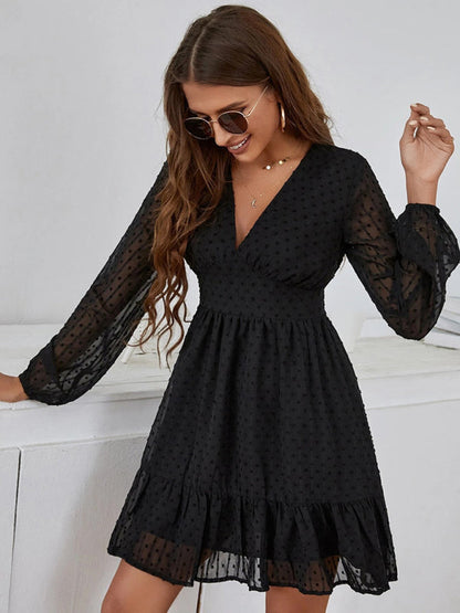 Vienna | Dames Fit & Flare Jurk met Polkadot en Chiffon – Vrouwelijke Elegantiekleding