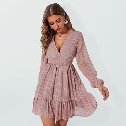 Vienna | Dames Fit & Flare Jurk met Polkadot en Chiffon – Vrouwelijke Elegantiekleding