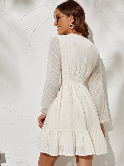 Vienna | Dames Fit & Flare Jurk met Polkadot en Chiffon – Vrouwelijke Elegantiekleding